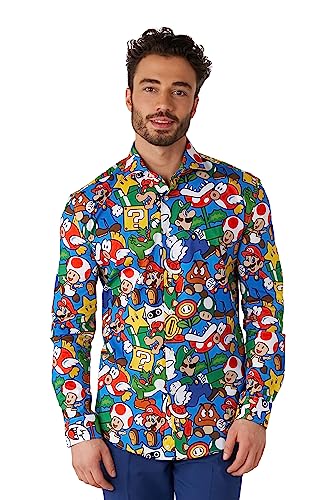 OppoSuits Herren PAC-Man™ Shirt - Retro Gaming Outfit - Inklusive 1 Button-Up Shirt - Schwarz - Langärmliges im Sale
